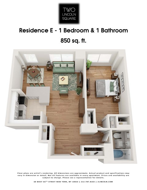 Floor plan for 1 bed, 1 bath, 850 sqft